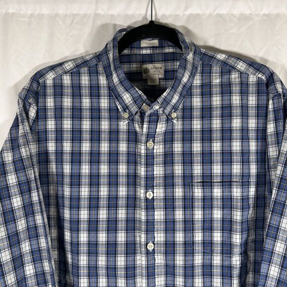 J Crew Shirt Men's Large Blue White Plaid Button Up Long Sleeve Tailored - Picture 2 of 11
